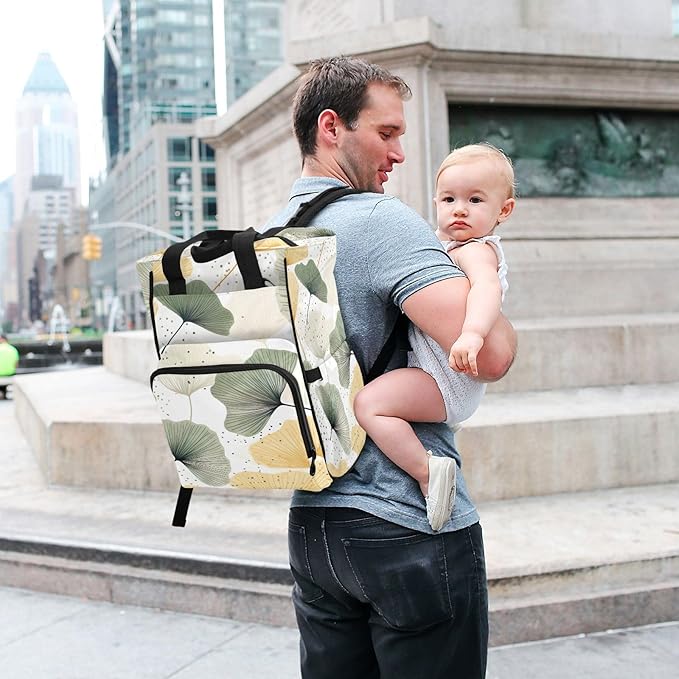 Graffiti Ginkgo Biloba Pattern Multifunctional Travel Backpack, Large Capacity