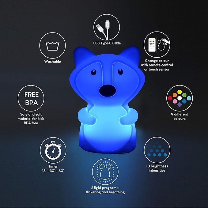 Large Fox Night Lights for Kids, Silicone Night-Light, Bedside lamp, 9 Colors Baby Sleep Light Children's Bed Bedroom Lamp for Toddlers/Boys/Girls/Adults/Bedroom/Outdoor/Camping/Gift - Large