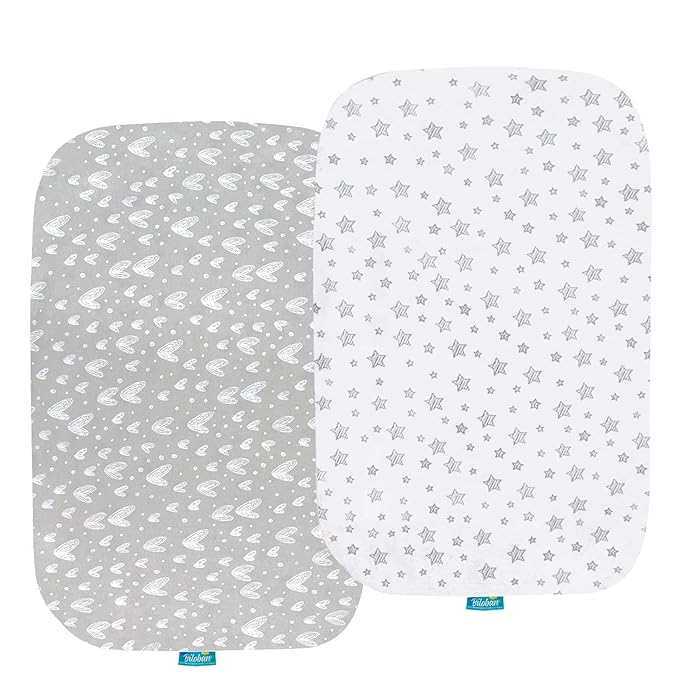 Bassinet Sheets Compatible with wayfong, Bcol, bonbay Baby Bassinet Bedside Sleeper, 2 Pack, 100% Jersey Knit Cotton Fitted Sheets, Grey and White Print for Baby