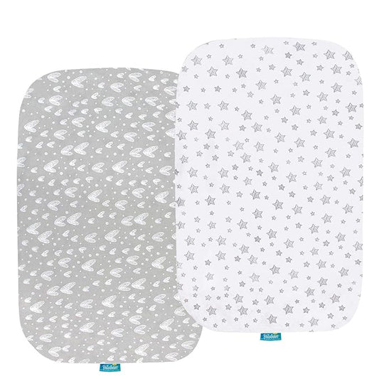 Bassinet Sheets Compatible with wayfong, Bcol, bonbay Baby Bassinet Bedside Sleeper, 2 Pack, 100% Jersey Knit Cotton Fitted Sheets, Grey and White Print for Baby