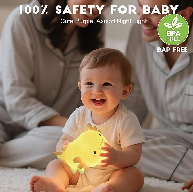 DREAMING MY DREAM Axolotl Night Light for Kids,Cute Axolotl Gifts lamp Rechargeable Light Table Bedside Lamp,LED Animal Silicone Nursery Night Lamp Cute Room Decor for Kids Girls Boys