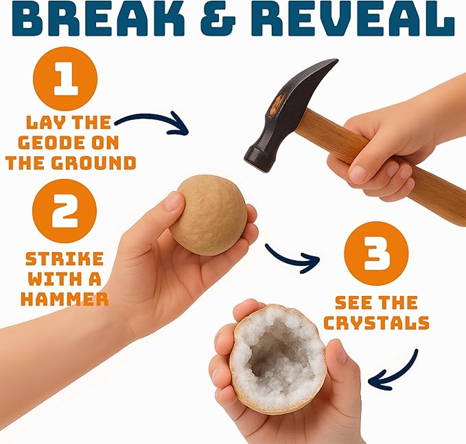 Break Your Own Geodes Kit for Kids – 20 Natural Geodes (1.0–1.5”) with Magnifying Glass & Learning Guide – STEM Science Rock Kit for Kids Ages 6–12 – Educational Gift for Classrooms & Parties