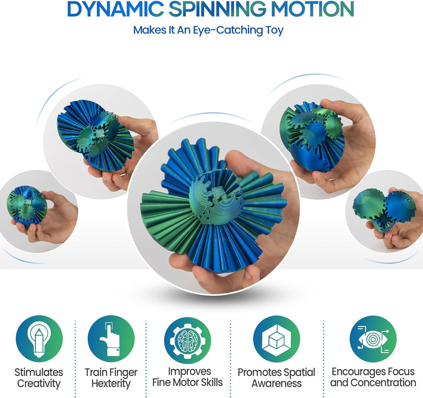 Gear Ball - 3D Printed Gear Ball Spin Ball Gear Sphere, The Steampunk Whirling Wonder Fidget Toy, Multi-Functional Gear Ball Cube Fidget Toy, Perfect for Stress and Anxiety Relaxin Desk Toy