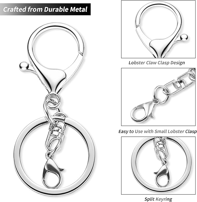 10 Pack a Set Metal Lobster Claw Clasps and Key Rings, Key Chain Accessories, Keychain Making kit for Keys, Art Crafts, Jewelry Making, Silver - Light Gold
