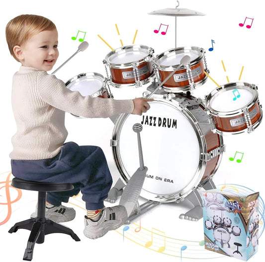 Kids Drum Set, Toddler Jazz Drum Kit Music Toys 5 Drums Percussion Musical Instruments Birthday Early Education Xmas Gift Toys for 3 4 5 6 Year Old Girls Boys