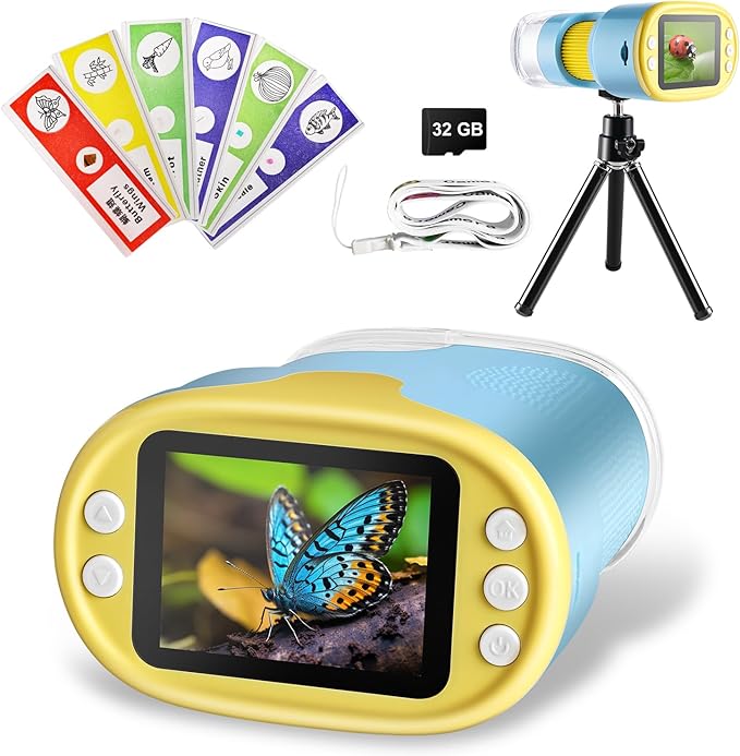 1000X Handheld Microscope for Kids, Weton 2.0" HD Screen Mini Digital Microscope w/Slides Kit Portable Edu Gift for Age 4-6 8-12 Children Students,32G SD Card & Tripod Stand Included