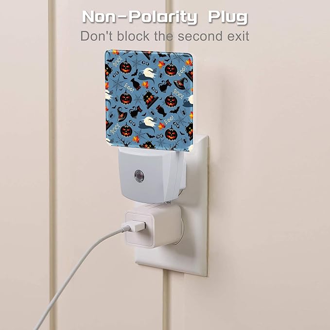 Retro Halloween Elements Night Light Plug into Wall, Spooky Ghost Pumpkin Bat Full Moon Dusk to Dawn Night Light,0.5w Energy Saving Sleep Friendly Nightlights for Kids Boys Girls Home Decor