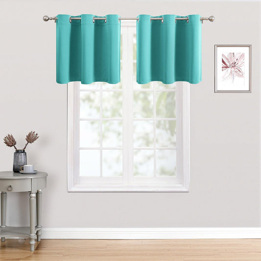 ChrisDowa Small Kitchen Valances for Windows - Grommet Short Thermal Insulated Room Darkening Window Valances Curtains for Living Room (2 Panels, Teal, 42 x 18 Inch)