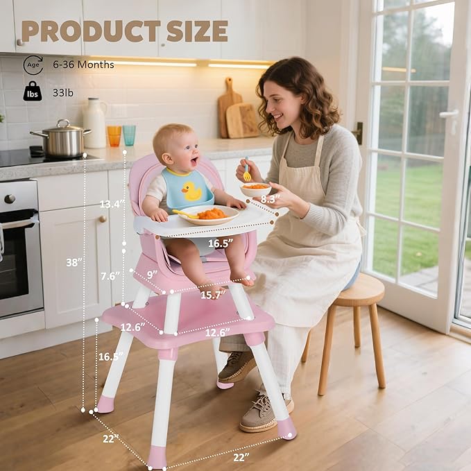 Baby High Chair, 8 in 1 Convertible Highchairs for Babies and Toddlers, Children Dining Booster Seat/Kids Building Block Table for Girls Boys, Baby Seat with Removable Tray,Pink & White