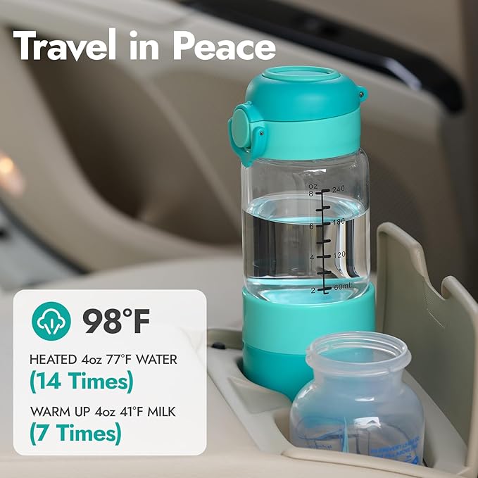 NCVI Portable Glass Bottle Warmer for Baby Travel on The Go, Car USB Breastmilk Warmer Battery Powered, Airplane Cordless Fast Water Warmer for Formula Bottles of Narrow&Wide Mouth, Dual-use Design