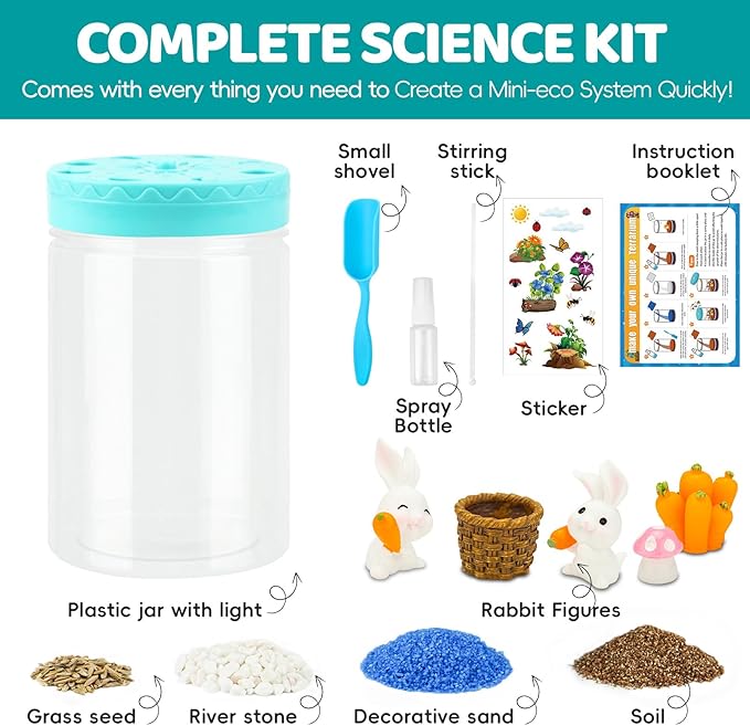 Easter Light Up Bunny Terrarium Kit for Kids,Rabbit Gardening Kit for Boys Girls,DIY Creative STEM Science Kits Educational Toy, Arts Crafts Activity, Birthday Gifts for Ages 4 5 6 7 8-12