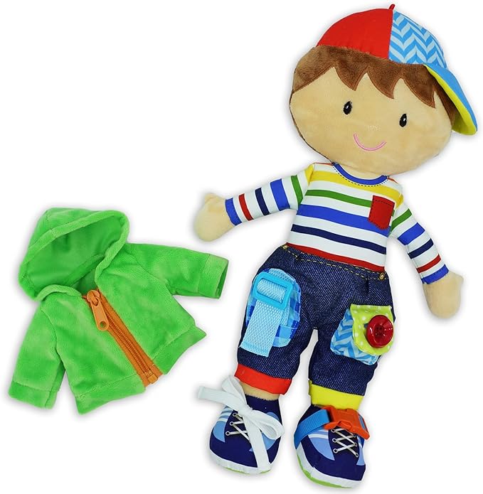 June Garden 15.5" Dressy Friends Terry - Educational Stuffed Plush Doll for Kids and Toddlers 2 Years and Up - Montessori Buckle Soft Toy