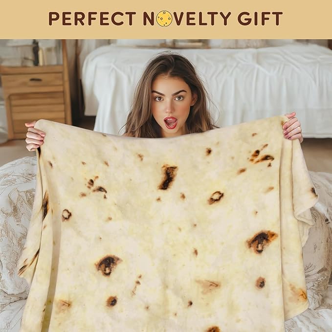 Zulay Extra Large Burritos Tortilla Throw Blanket – Wrap Yourself Like a Giant Taco! Double-Sided, Funny & Ultra Cozy Novelty Blanket, Super Soft 285 GSM Flannel, 60 Inches