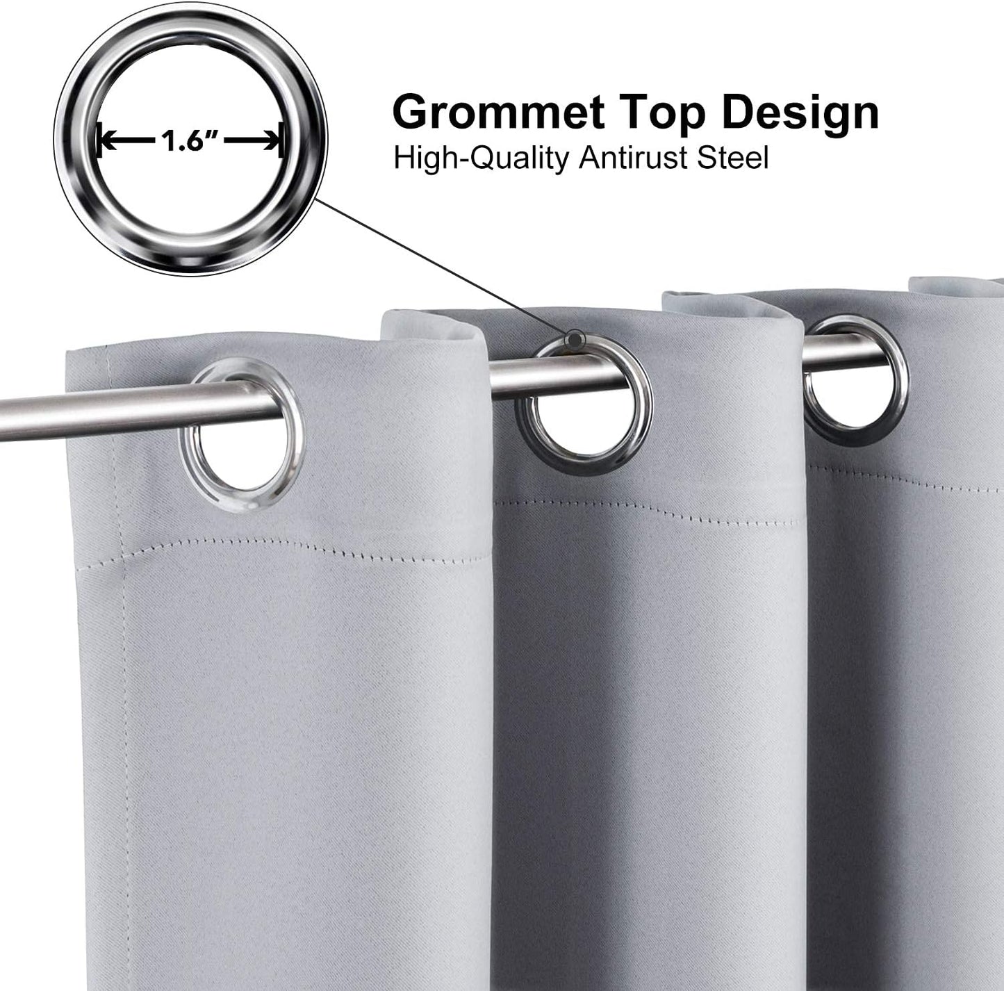 ChrisDowa Small Window Curtains for Kitchen and Bedroom - Grommet Short Thermal Insulated Room Darkening Curtains (2 Panels, Light Grey, 52 x 36 Inch)