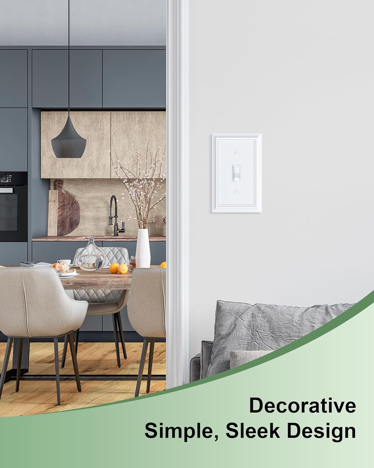 2-Pack Single Toggle Light Switch Cover Plate, Durable Natural Bamboo Fiber Decorative Switch Plate Covers, Pure White 1 Gang Wall Plate, Corrosion Resistant