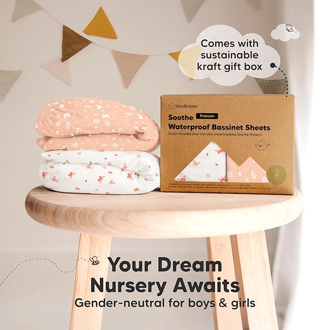 2-pk Waterproof Bassinet Sheets Girls, Boys, Cotton - 33x17 Universal Bassinet Mattress Pad Protector Cover, Compatible with Graco,Baby Delight,Chicco,Halo Bassinest Swivel Sleeper Fitted(Butterflies)