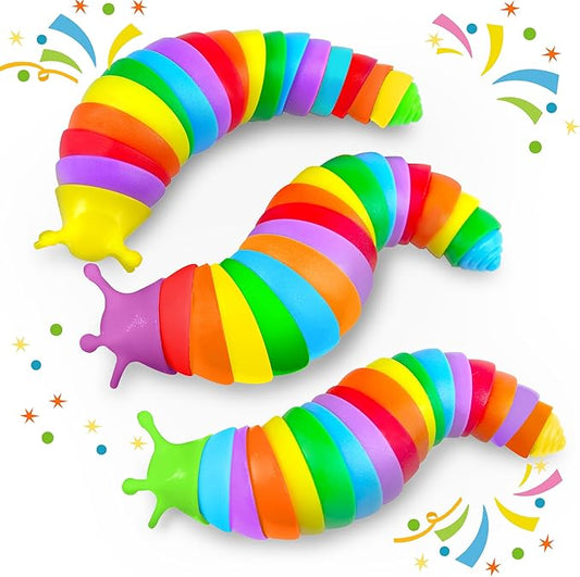 Christmas Stocking Stuffer Gift for Baby, 3PCS Fidget Slug Sensory Toy Airplane Travel Activities Road Trip Car Toys Autism Autistic for Toddler Kids ASMR Stuff Restaurant ADHD Caterpillar Worm Toy