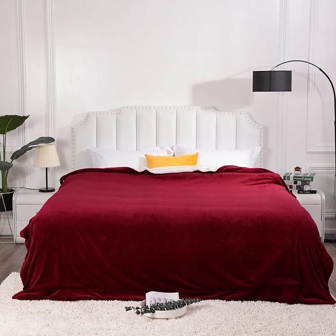 NANPIPER King Size Sherpa Blanket, Soft Fleece Throw for Bed, Reversible Thick Fuzzy Blanket for Winter (Wine Red, 90x108 inches)
