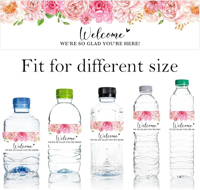 100PCS Wedding Water Bottle Labels Waterproof Greenery Floral Wraps Sticker for Water Bottle Baby Shower Bottle Label for Bridal Shower Party Welcome A03
