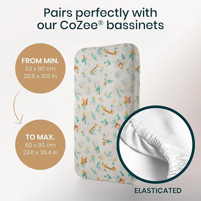 Tutti Bambini Premium Bassinet Sheets (2 Pack) - Soft & Breathable Bamboo Jersey, Double-Strength Bedside Sleeper Sheets, Fits Mattresses from 20.8 x 31.5 in to 23.6 x 35.4 in (Run Wild)