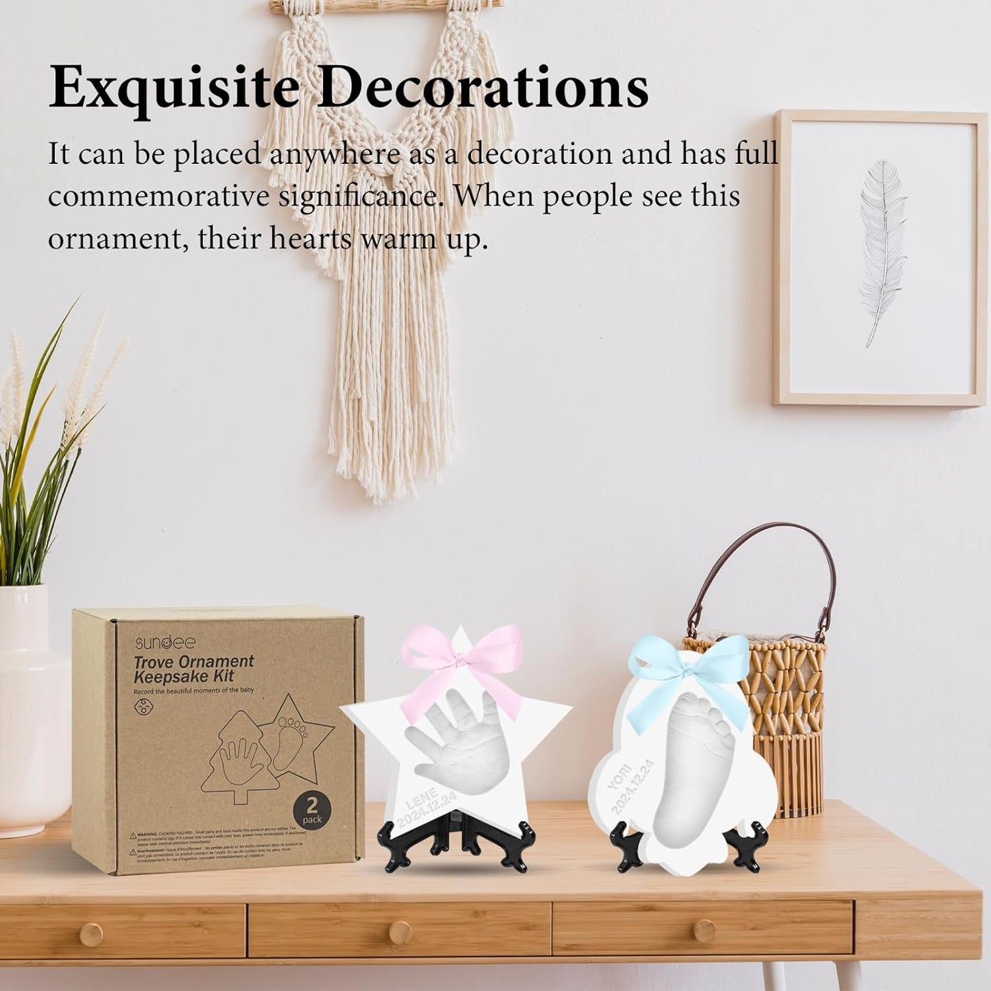 Baby Hand & Footprint Keepsake Kit - Personalized Handprint Footprint Ornament for Newborn Babies, New Mom Gifts, Baby Shower & Registry, Nursery Picture Frame, Pet Paw Print Ornament