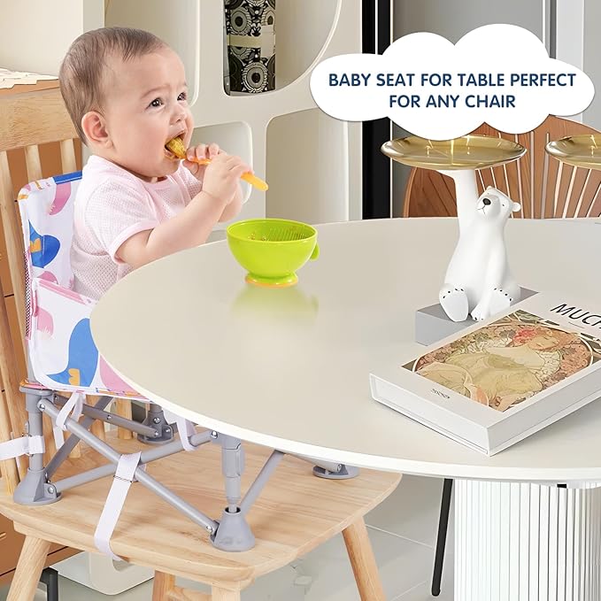 Portable Booster Seat, Toddler Baby Seat with Tray for Dining Table Compact Floor Chair for Camping Lawn Beach Babies Travel 6-36 Months