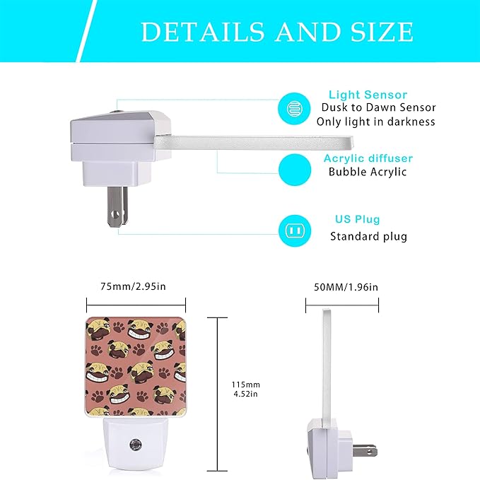 Dog Night Light,Cute Dog Paws Night Lights Plug into Wall with Dusk to Dawn Light Sensors 0.5W Dim Night-Lights for Bedroom