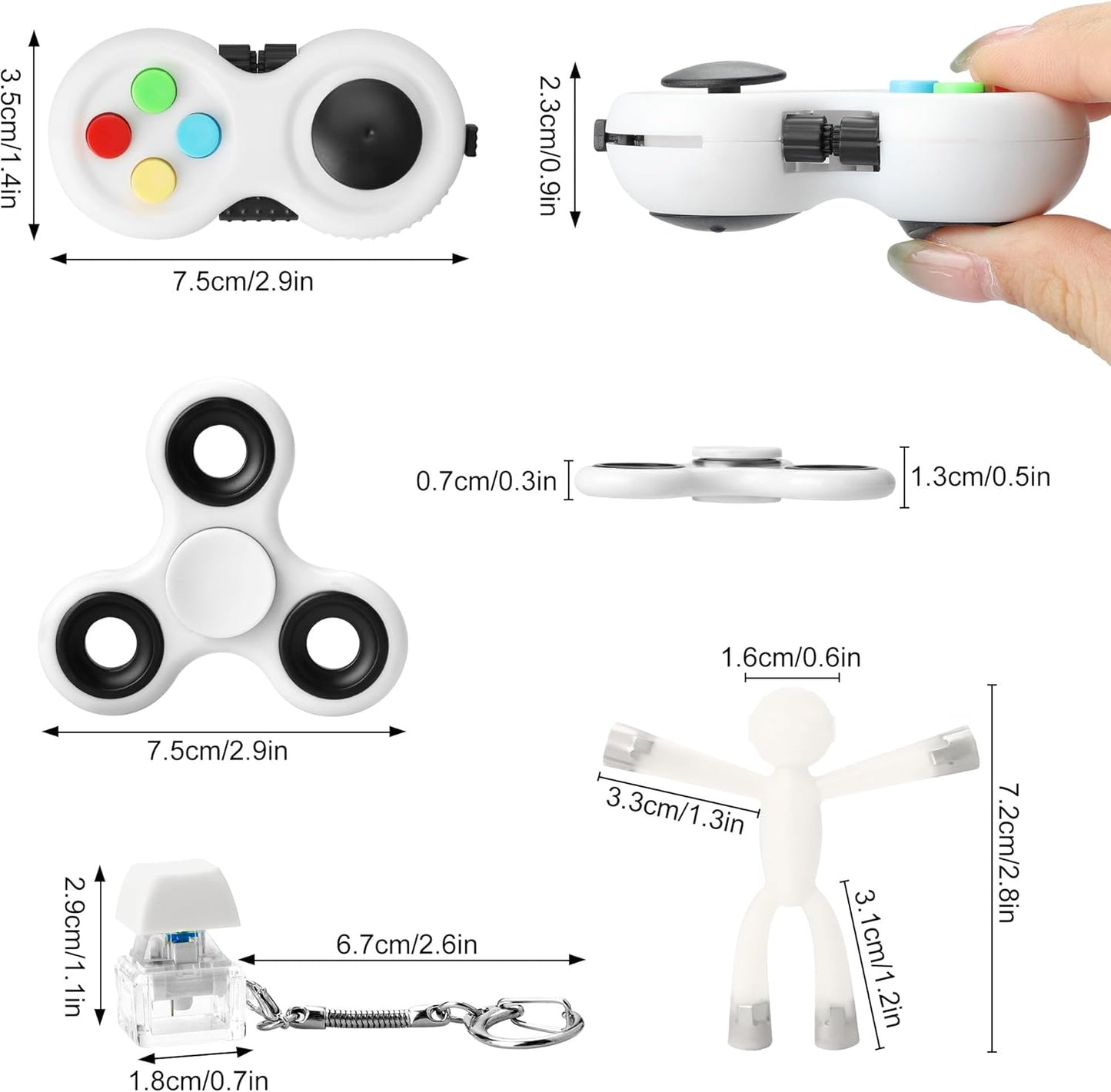 Fidget Toys Adults, Fidget Toys for Kids with Autism, Party Favors for Kids, Toddlers, Adults Fidgets for Anxiety and Stress, Fidget Pack (White)