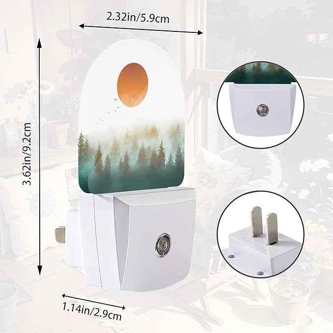 Misty Forest Sun Night Light,Landscape Night Lights Plug into Wall with Dusk to Dawn Sensor,Lamp for Bedroom Bathroom Hallway Nightlight for Women Girls