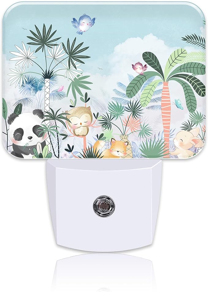 Cute Cartoon Animals Night Light for Kids Girls Boys, Animals Baby in Forest LED Night Light Plug into Wall with Dusk to Dawn Sensor for Bedroom, Hallway, Kitchen, Bathroom, Stairs Decor