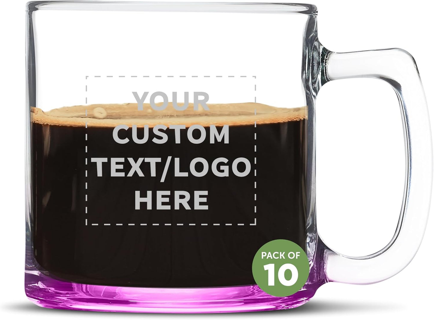 DISCOUNT PTOMOS Custom Small Glass Coffee Mugs 9 oz. Set of 10, Personalized Bulk Pack - Perfect for Coffee, Tea, Espresso, Hot Cocoa, Other Beverages - Pink