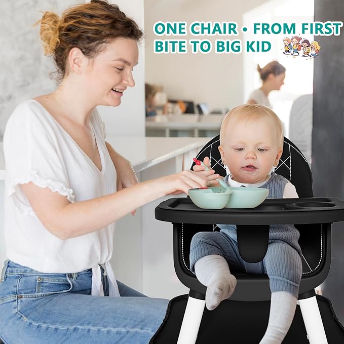 6 in 1 Baby High Chair for Babies and Toddlers, Booster Seat, Kids Learning Table & Chair (Black)