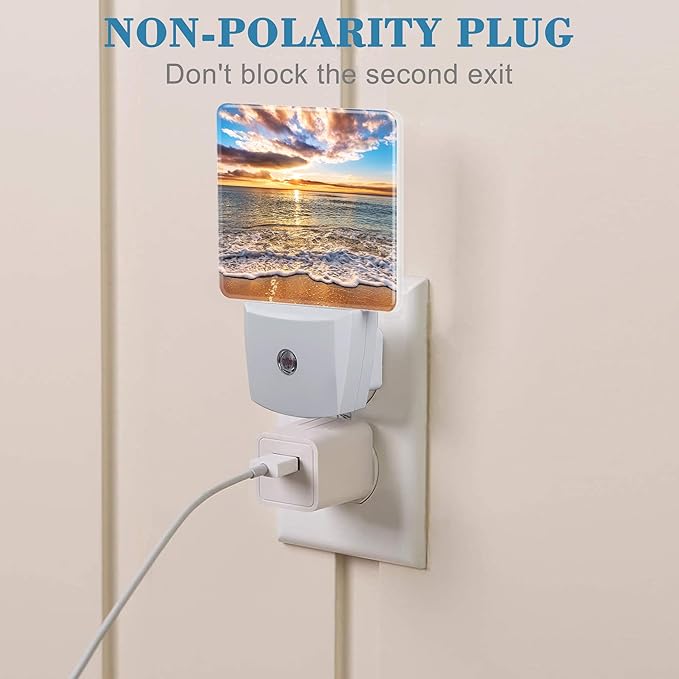 Colorful Ocean Beach at Sunrise Night Light Plug into Wall with Dusk to Dawn Sensor Cute Nightlight for Kid Girls Boys Women Men Room Decor, Hallway, Kitchen, Bathroom, Nursery, Stairs