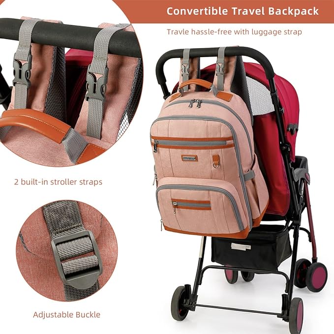 Diaper Bag Backpack, Large Baby Nappy Bags with Portable Changing Pad for Boys and GirlsMultifunction Travel Baby Bag for Moms Dads, Shower Gifts Waterproof and Stylish，Deep Powder