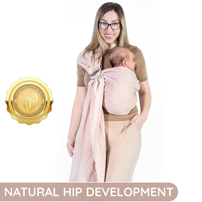 Baby Ring Sling – Breathable 100% Cotton Wrap for Infant Support, Baby Sling Carrier – Adjustable Muslin Fabric, Sunset Rose Baby Sling Wrap - Soft Chest Hold for Travel