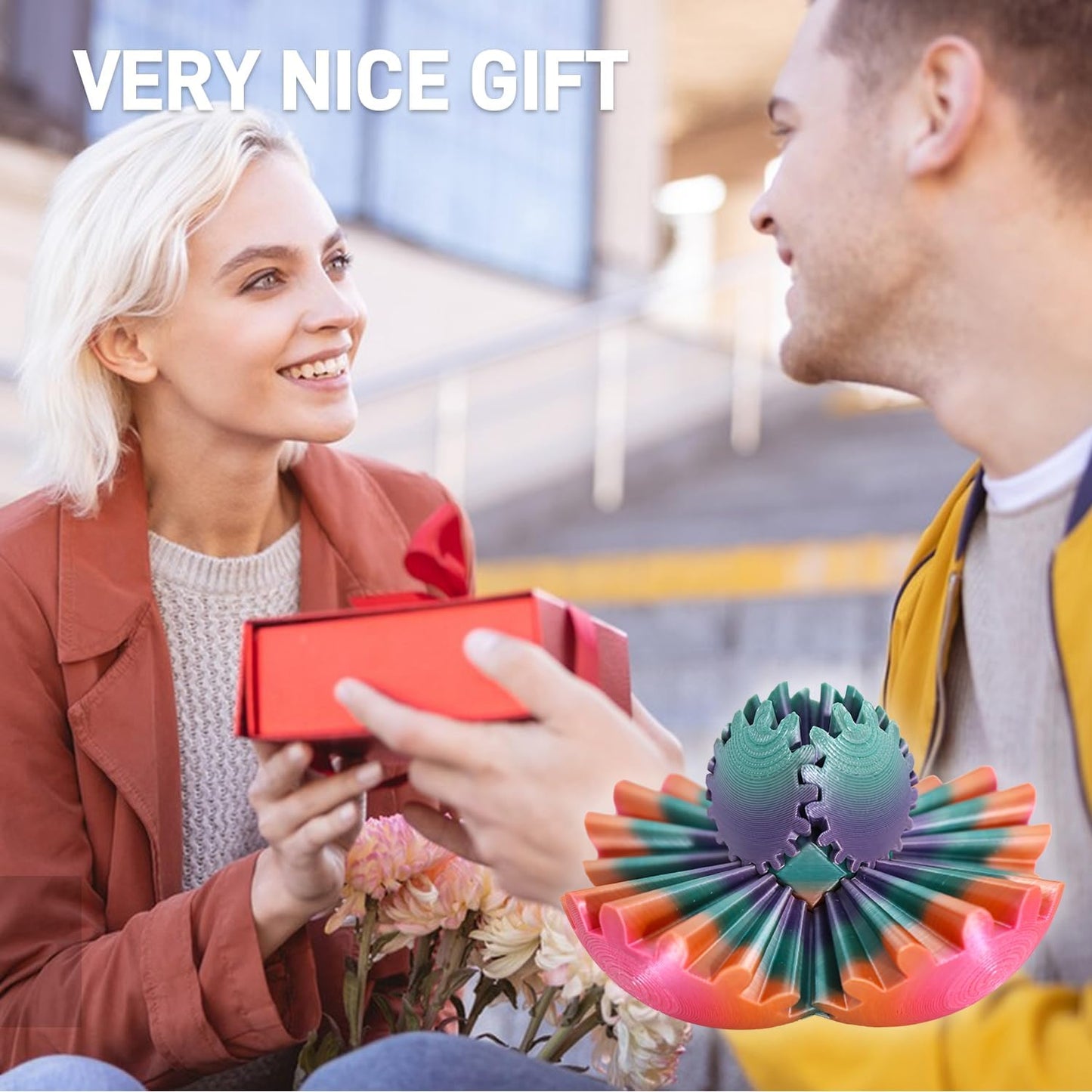 3D Printed Gear Ball Spin Ball，Gear Sphere, Gear Ball Fidget Toy, Stress Ball, GearSphere Desk Toy, Fidget Ball, Gear Toy for Stress and Anxiety Relaxing (Rainbow)