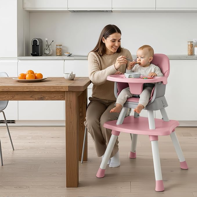 7 in 1 High Chair, Convertible High Chairs for Babies and Toddlers, Infant Dining Booster Seat, Table and Seat Set, Removable Tray, Pink