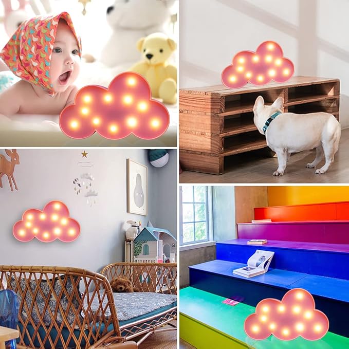 LED Cloud Marquee Signs, Light Up Cloud Decorative Signs Hanging Hole Nursery Room Night Light for Baby Shower, Party Supply, Christmas Decor-Pink