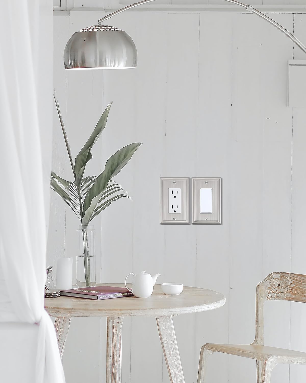 4-Pack Decorator Outlet Cover Plate, Brushed Nickel Decorative Switch Plates and Outlet Covers, Durable Zinc Alloy Wall Plates for Electrical Outlets, Receptacle, GFCI Outlet, Dimmer Switch