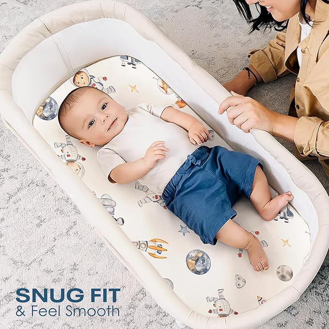 GRSSDER Stretchy Ultra Soft Fitted Bassinet Sheets 3 Pack, Universal Fit for Baby Cradle Moses Basket Oval Rectangle Mattress Safe and Snug, Space Print