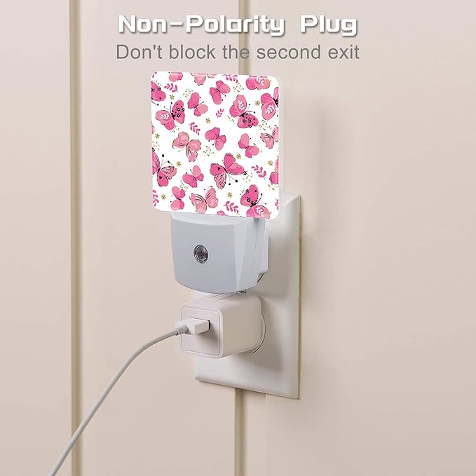 Cute Girl Butterfly Night Light, Watercolor Pink Butterflies Floral Dusk to Dawn Night Light Plug in,0.5w Energy Saving Sleep Friendly NightLight for Kids Boys Girls Home Decor