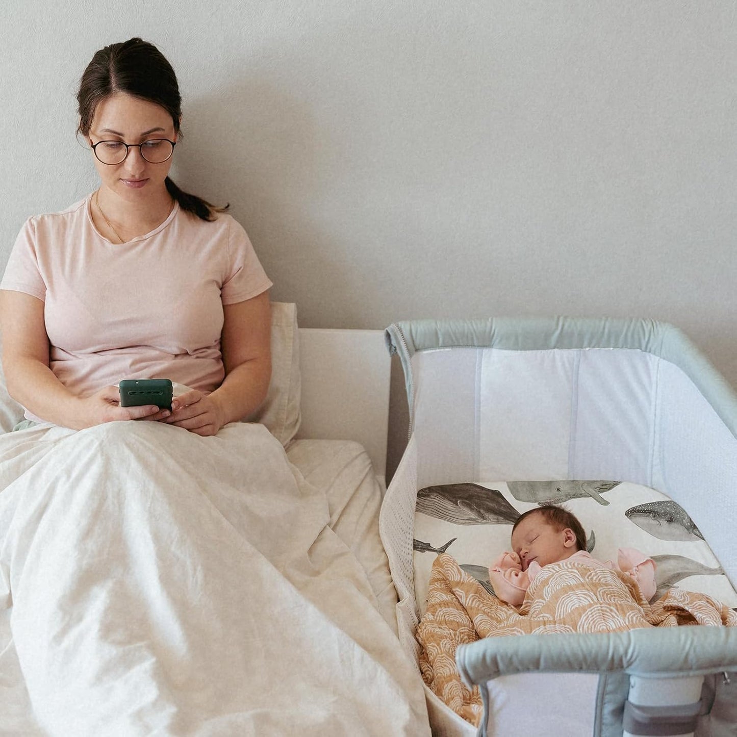 Gllquen Baby Bassinet Sheets 4 Pack, Breathable Cozy Fitted Mattress Sheet, Elastic Travel Crib Fashionable Pattern, Standard Cradle Safe Sheets for Baby Boys Girls 32"x16" (Marine)