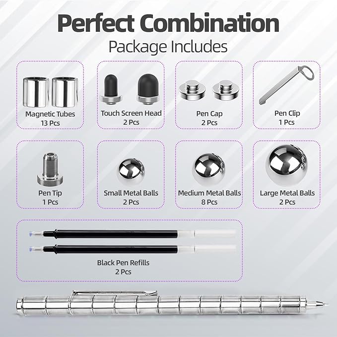 Magnetic Fidget Pen Toys - Multifunctional Writing Novel Pen for Friends, Kids, Boys, Girls, Teens 8 9 10 11 12, Office Teacher Birthday Party Gifts, Stress & Anxiety Relief(Silver)