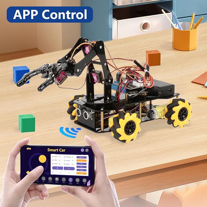 ACEBOTT Robot Arm Expansion Pack Smart Car Starter Kit, Robotics Kit for Kids Ages 8-12 12-16, STEM Toys Coding Robot Kit for Teens & Adults(QD007)