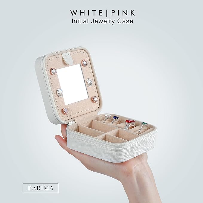 Parima Small Jewelry Box for Girls, Travel Initial Jewelry Boxes for Girls | Small Jewelry Organizer Box | Travel Jewelry Case Organizer | Mini Travel Jewelry Box - Letter I, White