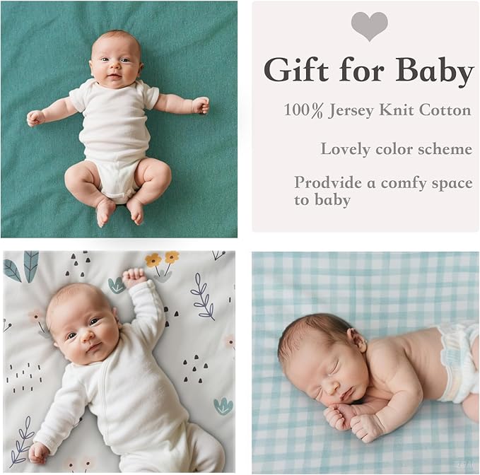 100% Jersey Cotton Bassinet Sheets 20" x 33" Fits Koolababy/Koolerthings, BCOL, BabyBond, Jimglo 3 in 1, and Cowiewie Baby Bassinet, Super Soft and Breathable Bassinet Fitted Sheets, 3 Pack, Green