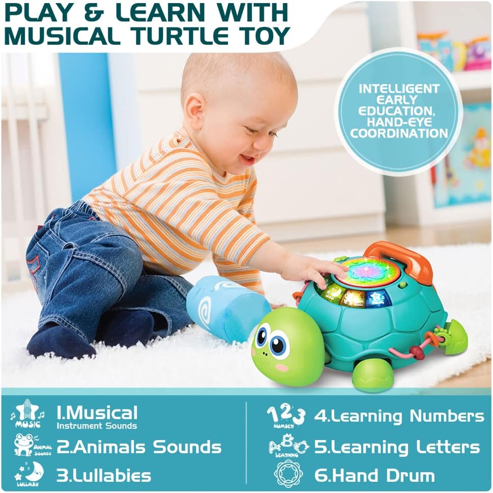 Jyusmile Baby Toys 6 to 12 Months, Musical Turtle Crawling Infant Toys, Early Learning Educational Toy with Light & Sound, Christmas Birthday Gifts for Boy Girl 7 8 9 10 11 Month 0-1 Year Old