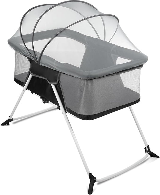 Portable Baby Playard - Foldable Baby Bassinet, Lightweight Playpen with Mosquito Net, 42.5 x 40.2 x 20.8 inches, Black