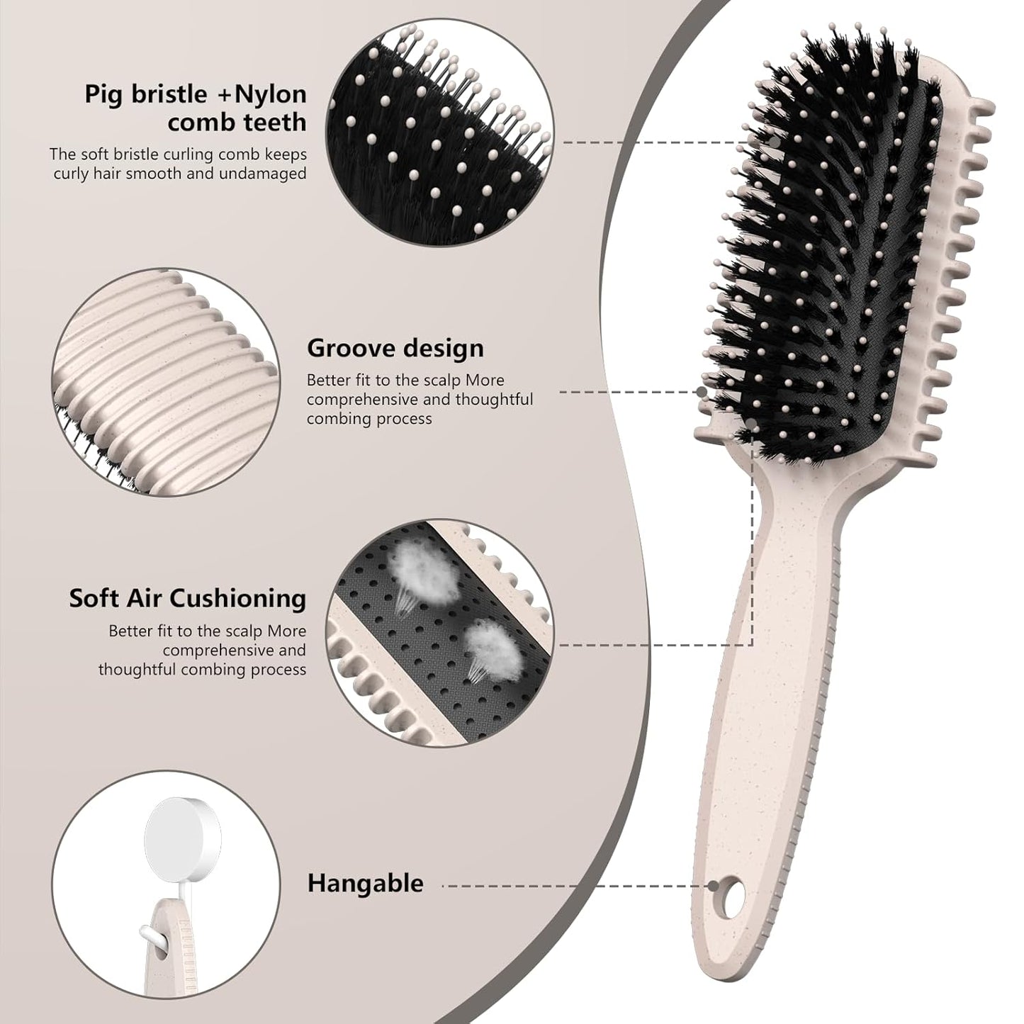 Curl Defining Brush, Curly Hair Brush, Slick Back Hair Brush, For Combing and Shaping Curls in All Hairstyles to Reduce Pulling (Beige)