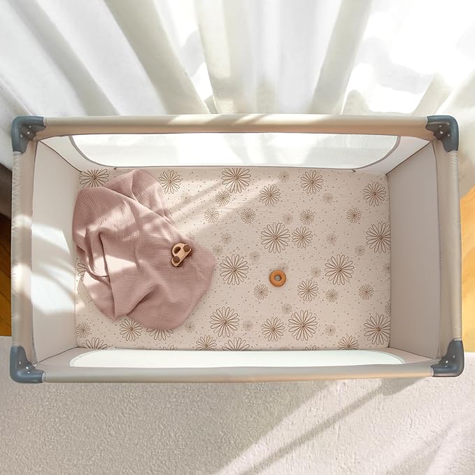 lulumoon Pack N Play Sheets Muslin: Cotton Fitted Sheets for Pack and Play Mattress - Soft Playard Sheets for Boys and Girls